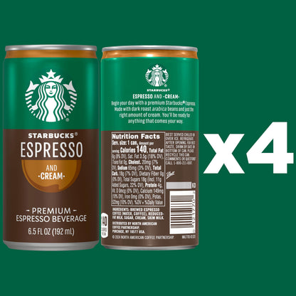 Starbucks Doubleshot Espresso Coffee Beverage, 6.5 oz Cans (4 Pack)