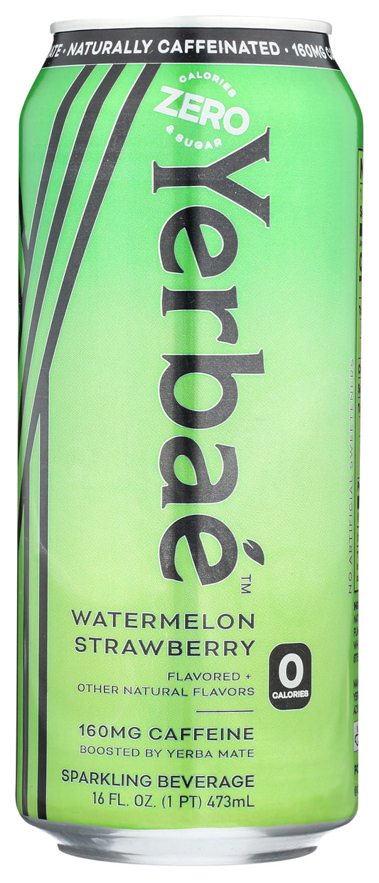 Yerbae Sparkling Water with Yerba Mate Tea - Watermelon Strawberry, 16 ounce (Pack of 12)