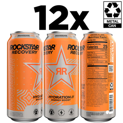 Rockstar Energy Drink with Caffeine Taurine and Electrolytes,Recovery Orange,16 Fl Oz,(Pack of 24)