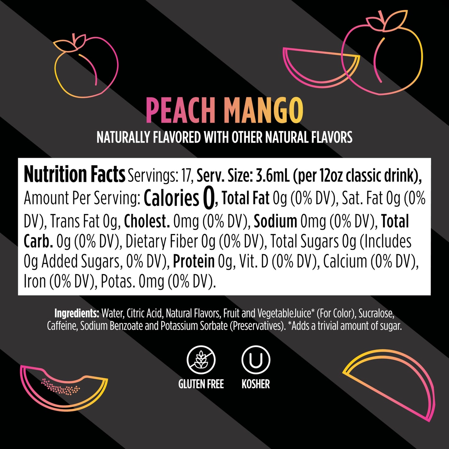Ninja Thirsti Flavored Water Drops, FRUITI CHILL+ Peach Mango, Bold Fruit Flavor with Caffeine,Sparkling or Still, Zero Calories, Zero Sugar, Makes 17, 12oz drinks, 3 Pack, WCFPCMGAM