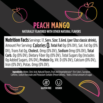 Ninja Thirsti Flavored Water Drops, FRUITI CHILL+ Peach Mango, Bold Fruit Flavor with Caffeine,Sparkling or Still, Zero Calories, Zero Sugar, Makes 17, 12oz drinks, 3 Pack, WCFPCMGAM