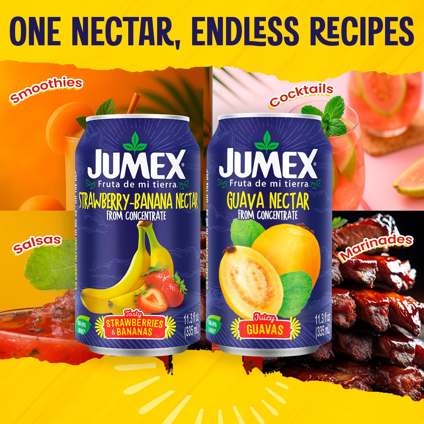 Jumex Strawberry Banana & Guava Juice Nectar - Made with Fresh Fruit Puree - Tropical Fruit Juice Concentrate for Smoothie Mix, Cocktail Mixers, Kids Drinks & Beverages - 11.3oz, 12 Pack Canned Drinks