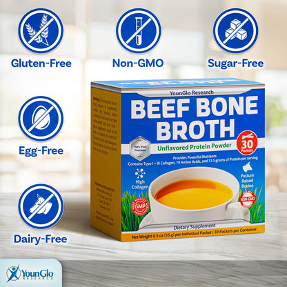Bone Broth Beef Protein Powder - 15g Travel Sticks, Unflavored, 30 Packets w/Individual Wrapper Sticks - High Collagen & Gelatin from Grass-Fed Bovine for Paleo & Keto Diets