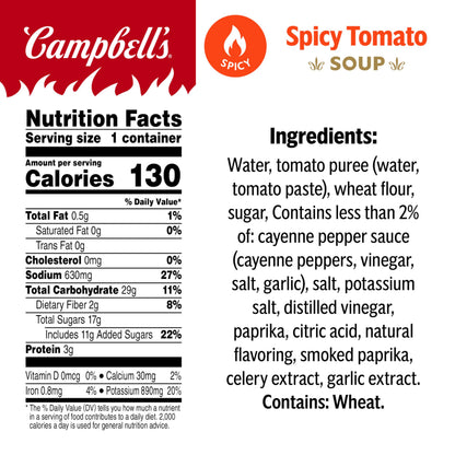 Campbell's Sipping Soup, Spicy Tomato Soup, 11.1 oz Microwavable Cup (Case of 8)