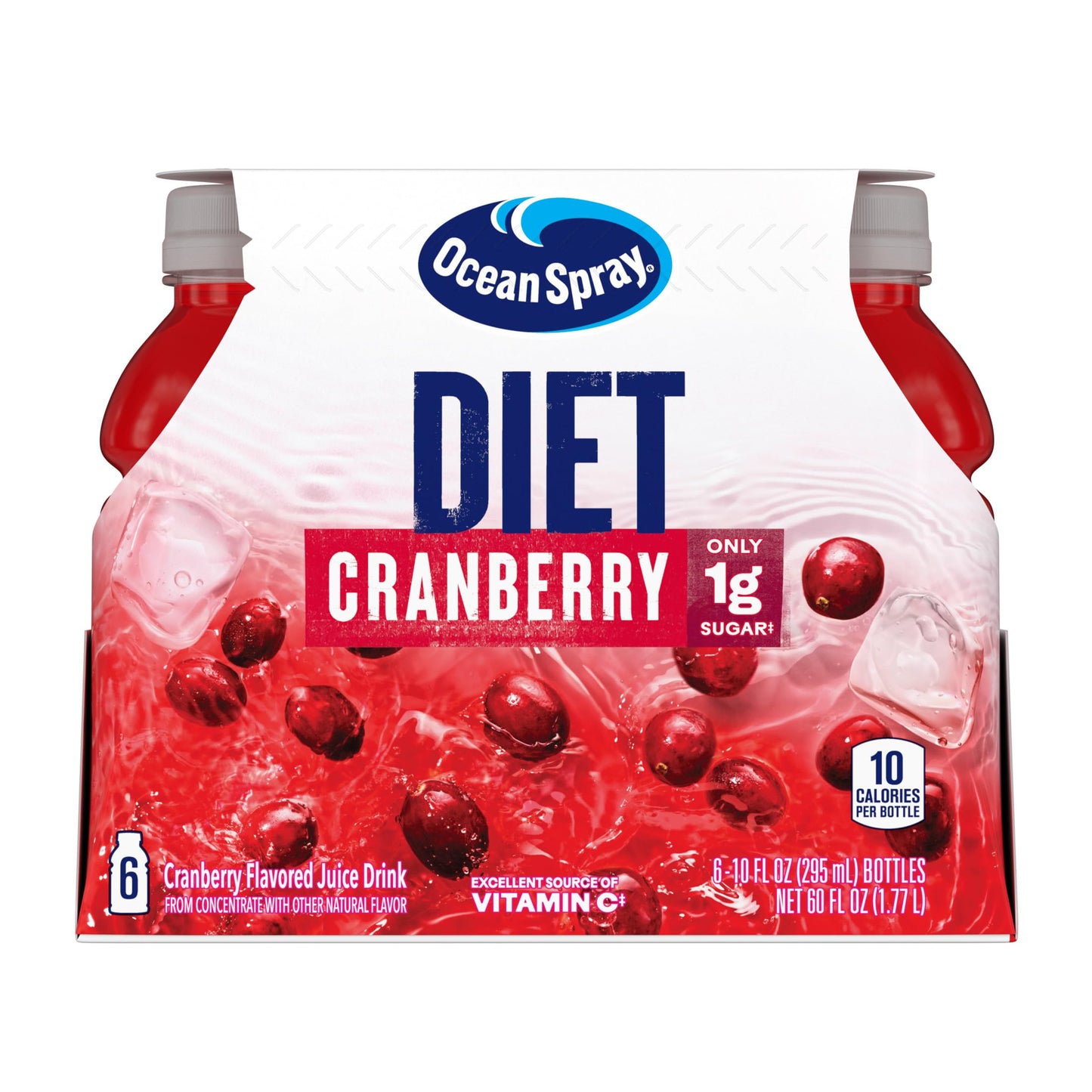 Ocean Spray Diet Cranberry Juice, 10 Fl Oz | 6 Count Bottles | Pack of 4