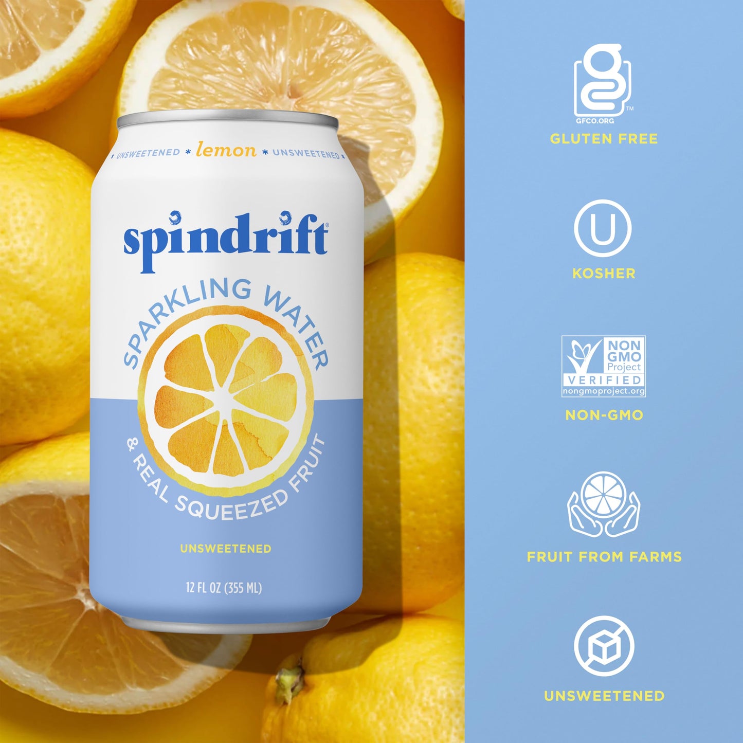Spindrift, Sparkling Water, Lemon, 12 oz, (pack of 8)