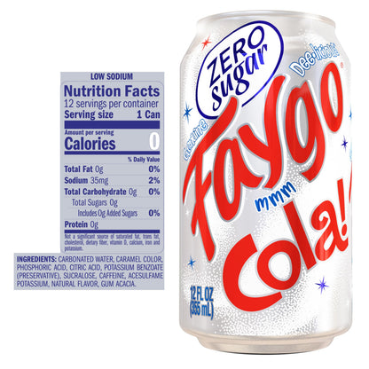 Faygo Zero Sugar Cola | 12-Pack of 12oz Cans | Diet Cola with Bold Flavor | Zero Calories | Caffeinated & Refreshing
