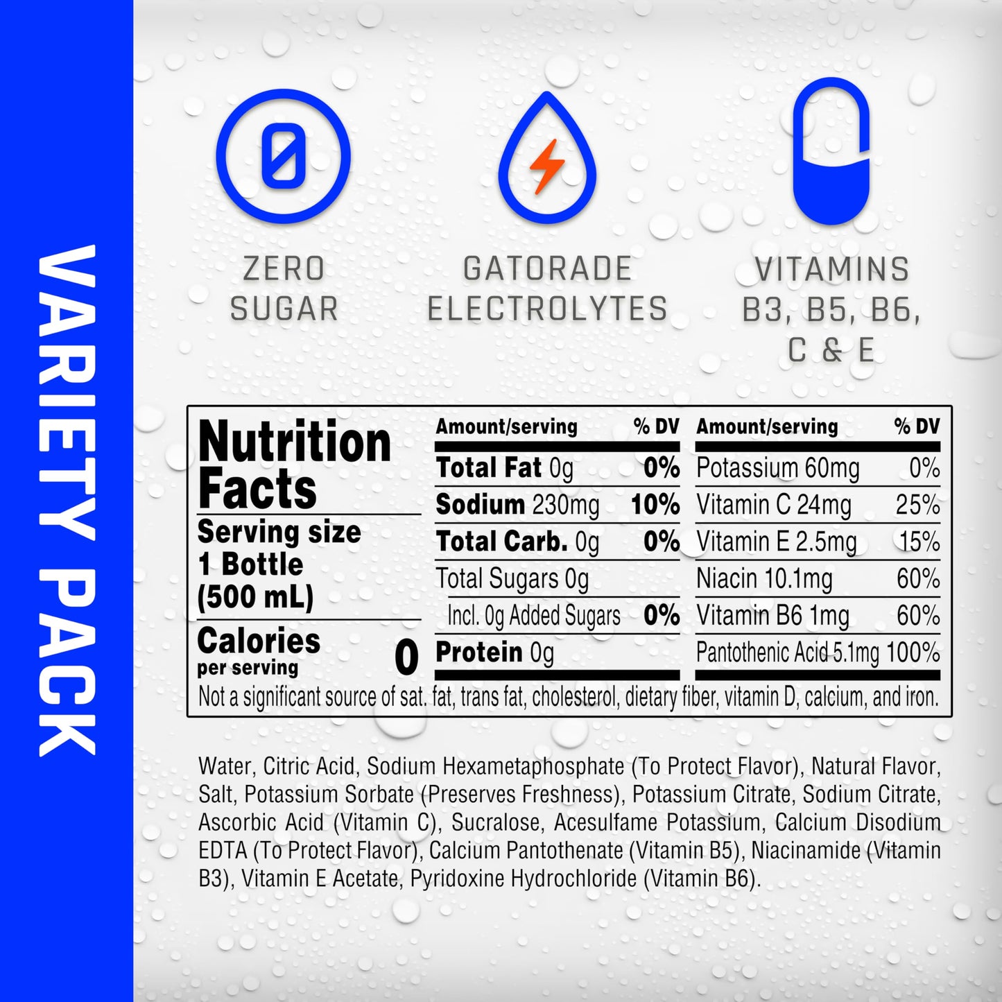 Propel,3 Flavor Variety Pack,Zero Calorie Sports Drinking Water with Electrolytes and Vitamins C&E,16.9 Fl Oz,(Pack of 24)