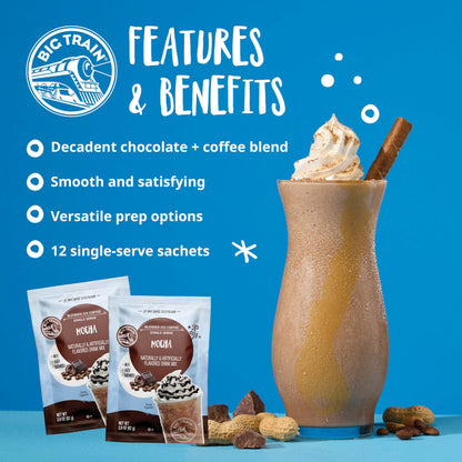 Big Train Mocha Blended Iced Coffee Beverage Mix, 2.9 oz Packets (Pack of 12)