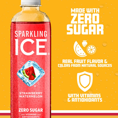 Sparkling Ice, Strawberry Watermelon Sparkling Water, Zero Sugar Flavored Water, with Antioxidants and Vitamins, 17 fl oz Bottle