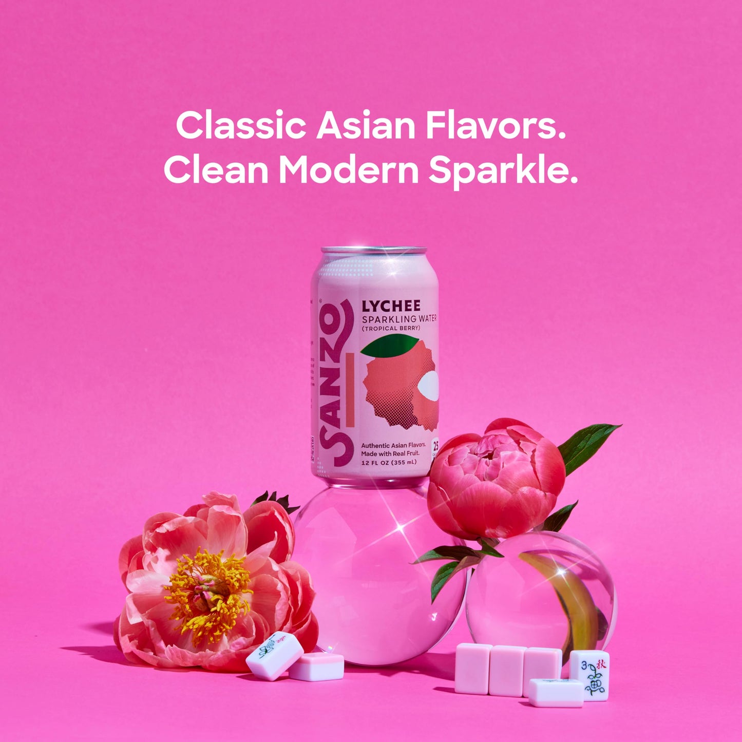 Sanzo Flavored Sparkling Water - Tropical Berry Seltzer (Lychee) - Low Calorie Low Sugar - Craft Asian Drinks - Vegan Gluten Free Carbonated Flavored Water - Fizzy Healthy Drinks - 12oz, 6 Pack
