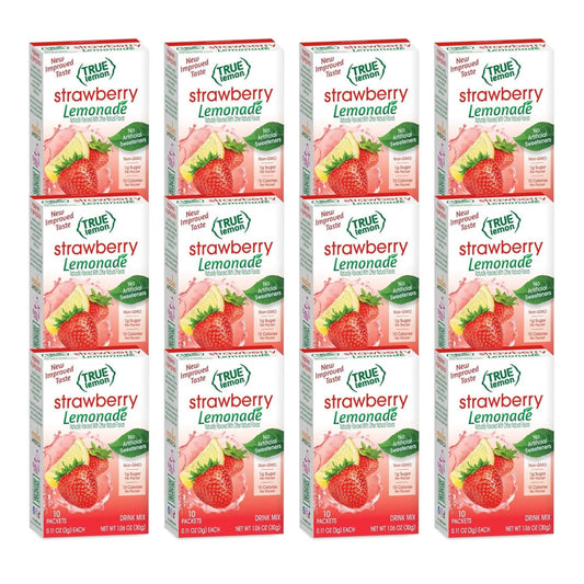 True Lemon Strawberry Lemonade 10ct (Pack of 12) - Drink Mix - No Artificial Sweeteners, Low Calorie - Powdered Drink Mixes & Flavors - Water Flavor Packets & Water Enhancer with Stevia