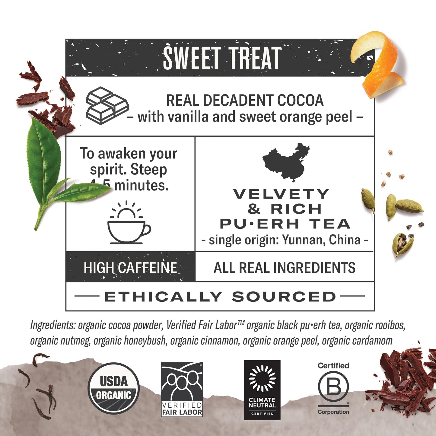 Numi Organic Chocolate Pu-erh Tea, 16 Dark Tea Bags, Aged Yunnan Pu-erh Tea with Cocoa