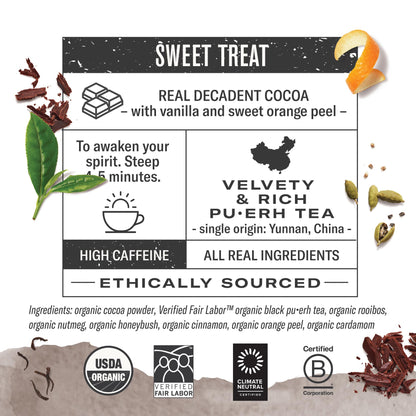 Numi Organic Chocolate Pu-erh Tea, 16 Dark Tea Bags, Aged Yunnan Pu-erh Tea with Cocoa
