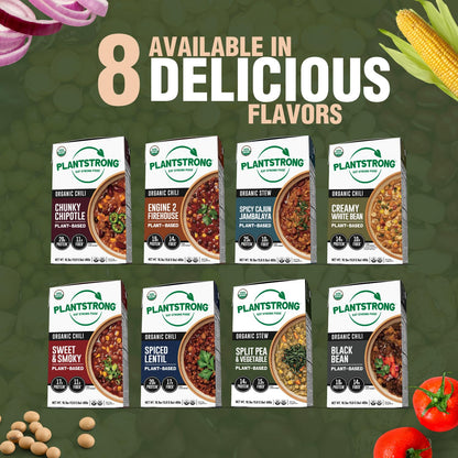PLANTSTRONG Chili & Stew – USDA Organic, Non-GMO, Plant-Based, Vegan, Gluten-Free, Oil-Free, Lightly Salted, Ready to Heat & Serve (1, Split Pea & Vegetable)