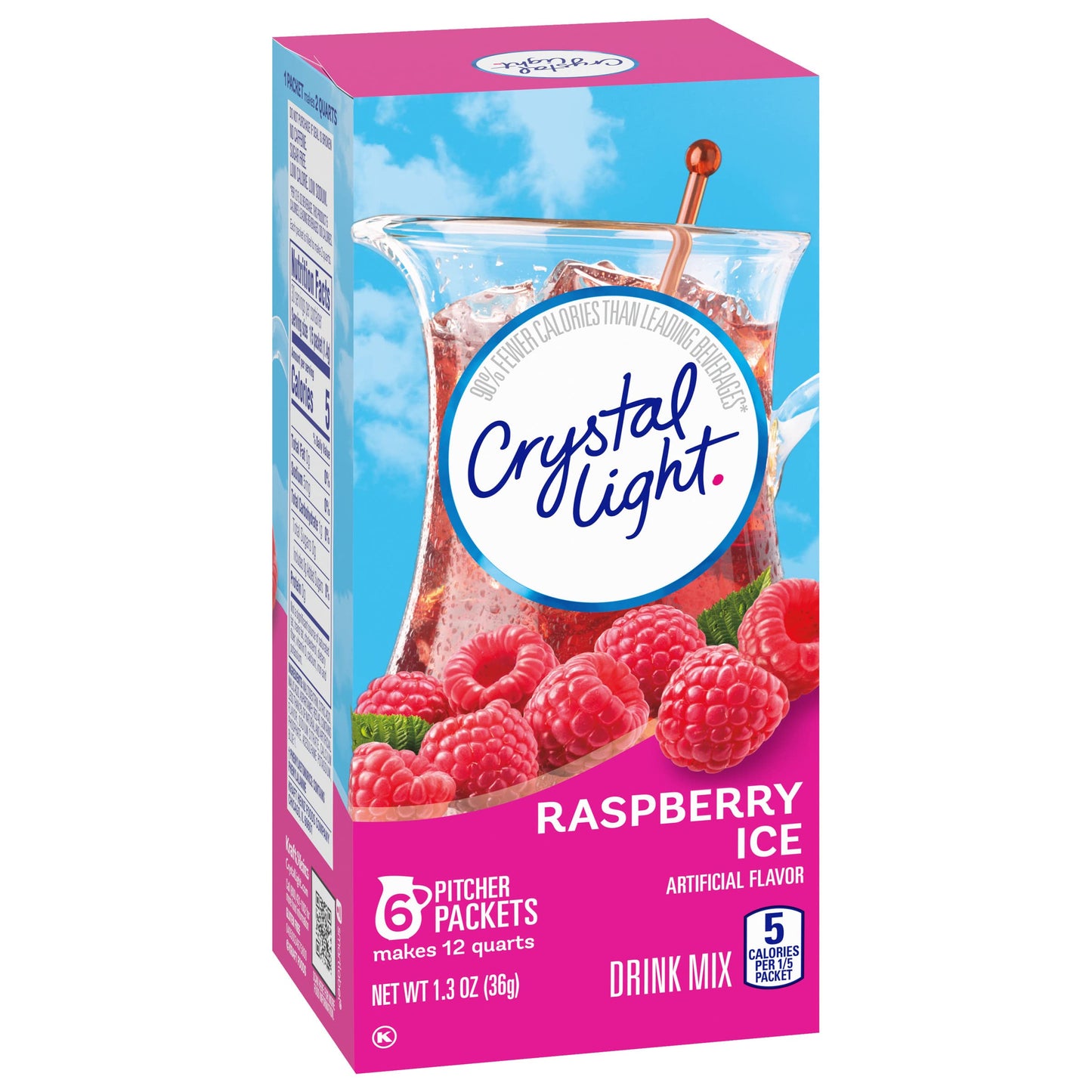 Crystal Light Sugar-Free Raspberry Ice Low Calories Powdered Drink Mix 6 Count(Pack of 12)