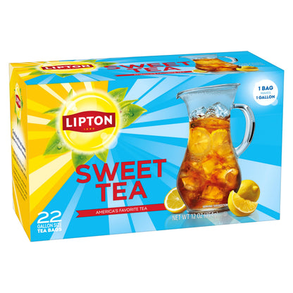Lipton Southern Sweet Black Tea Bags Gallon Size 22-Count Zero Calories Rainforest Alliance Certified Iced Tea for Hot Brew Cold Drink Family Size Bulk Tea Beverage