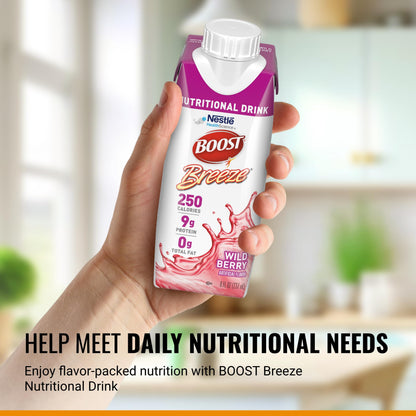 BOOST Breeze Clear Nutritional Drink - 250 Calories - 19 Vitamins & Minerals - 9 g Protein – Fortified with Vitamin A & Zinc - Wild Berry Flavor - 8 fl oz (Pack of 24)