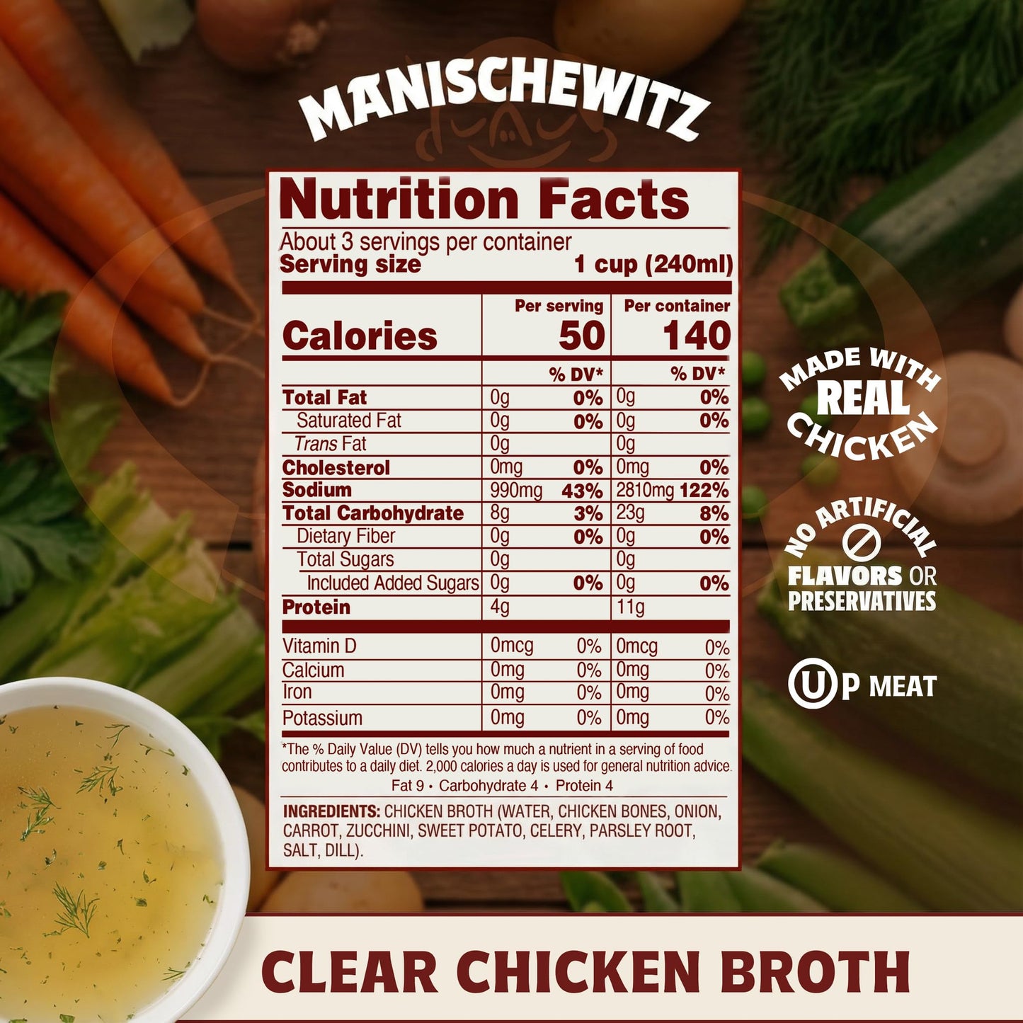 Manischewitz Clear Chicken Broth, 24 oz (2 Pack) | Authentic Homemade Taste Chicken Stock | NO Artificial Flavors, Preservatives | Premium Soup Base | Ready to Serve