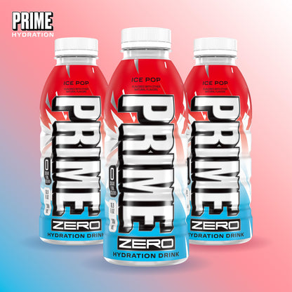 PRIME ZERO ICE POP, Sugar Free Sports Drinks, Electrolyte Enhanced to Replenish Fluids, B Vitamins, Antioxidants, Low Calorie, Made with Natural Flavors, 16.9 Fl Oz 12 Pack