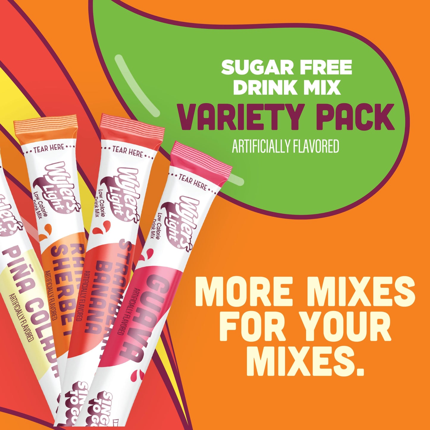 Wyler’s Light Island Flavors Variety Pack, Singles To Go Sugar Free Drink Mix, Low Calorie Water Enhancer, 30 Sticks, Piña Colada, Rainbow Sherbet, Strawberry Banana, Guava