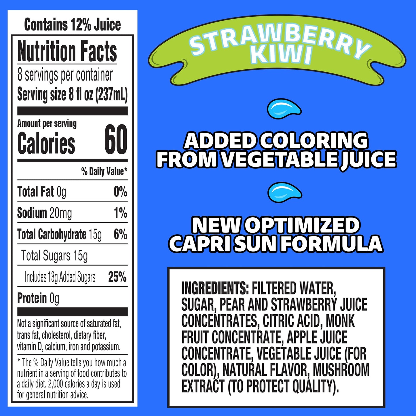 Capri Sun Strawberry Kiwi Flavored Juice Drink Blend from concentrate with other natural flavors, 64 oz Bottle