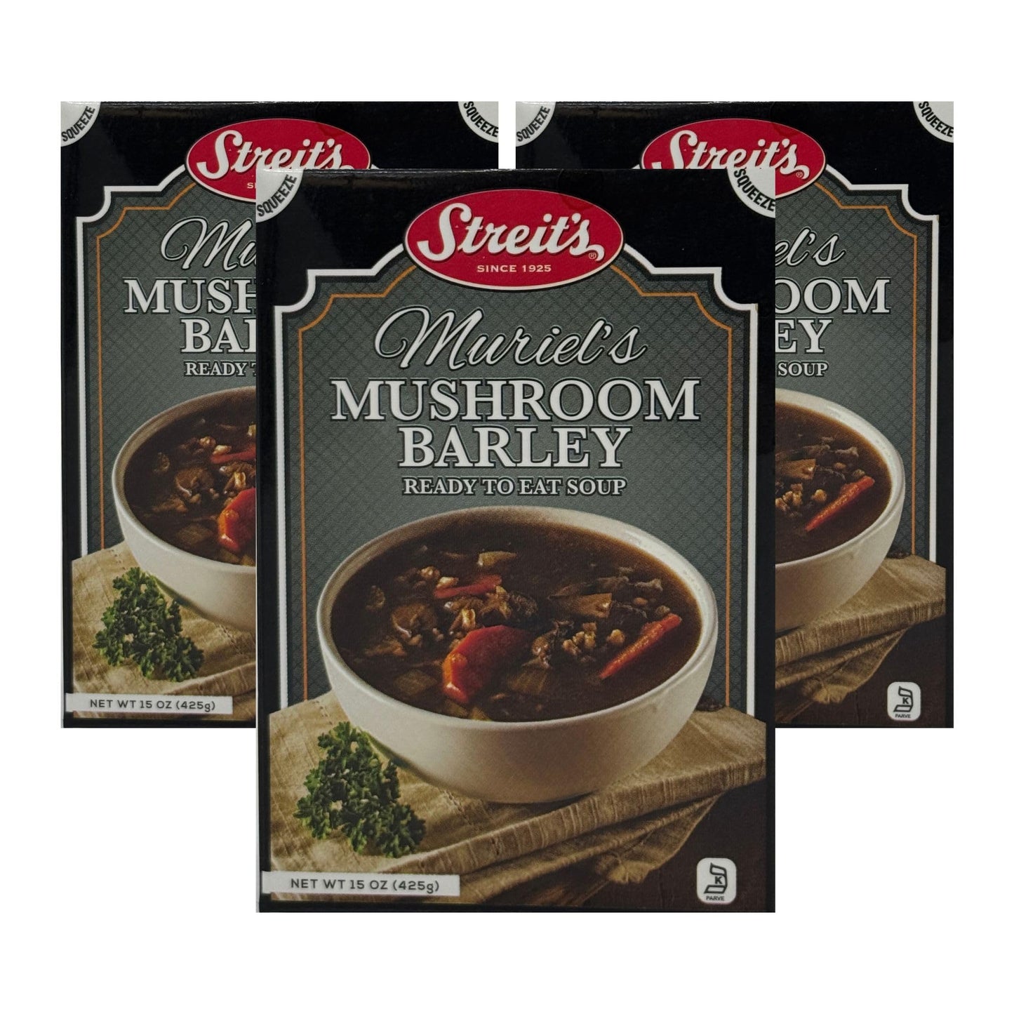 Streits Mushroom Barley Soup - Ready to Serve, Hearty Mushroom Soup, Kosher Certified, No MSG or Hydrogenated Oils, Vegan, Family Owned (15oz, Pack of 3)