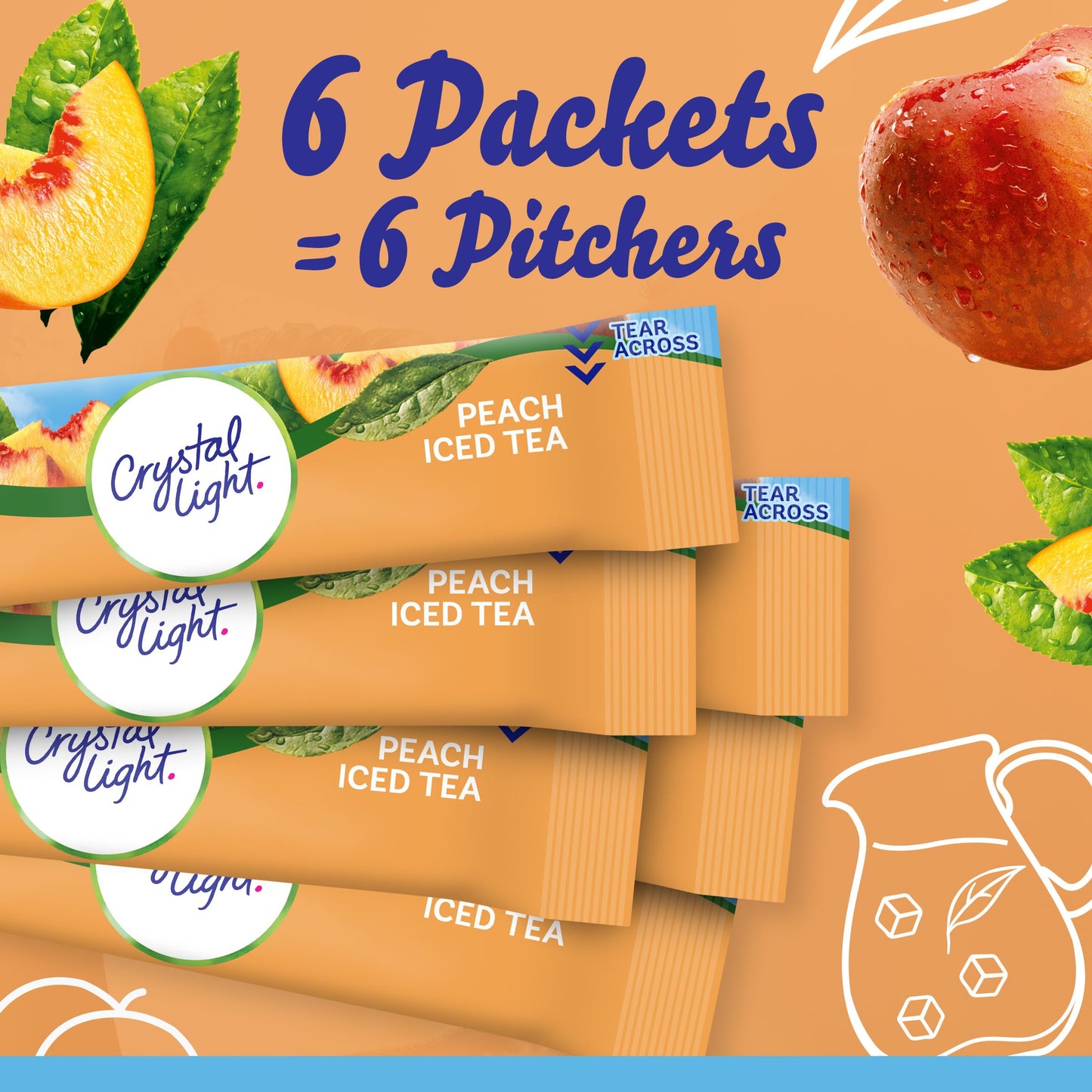 Crystal Light Drink Mix, 72 Pitcher Packets, for Flavorful Hydration and Shareable Refreshment, Artificially Flavored Peach Iced Tea, Made with Black Tea, 1.5 oz each