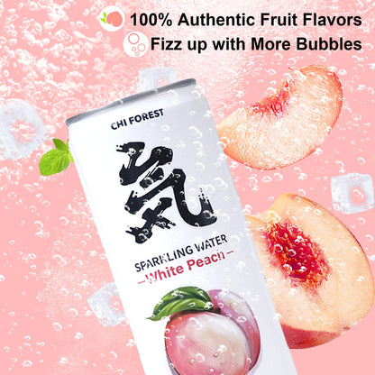 CHI FOREST White Peach Sparkling Water 24 Cans, Flavored SparklingWater, 0 Sugar and 0 Calorie BubblyWater, Refreshing Carbonated Water, Perfect for Party, Exercise or Work, 11.16 Fl oz, Pack of 24