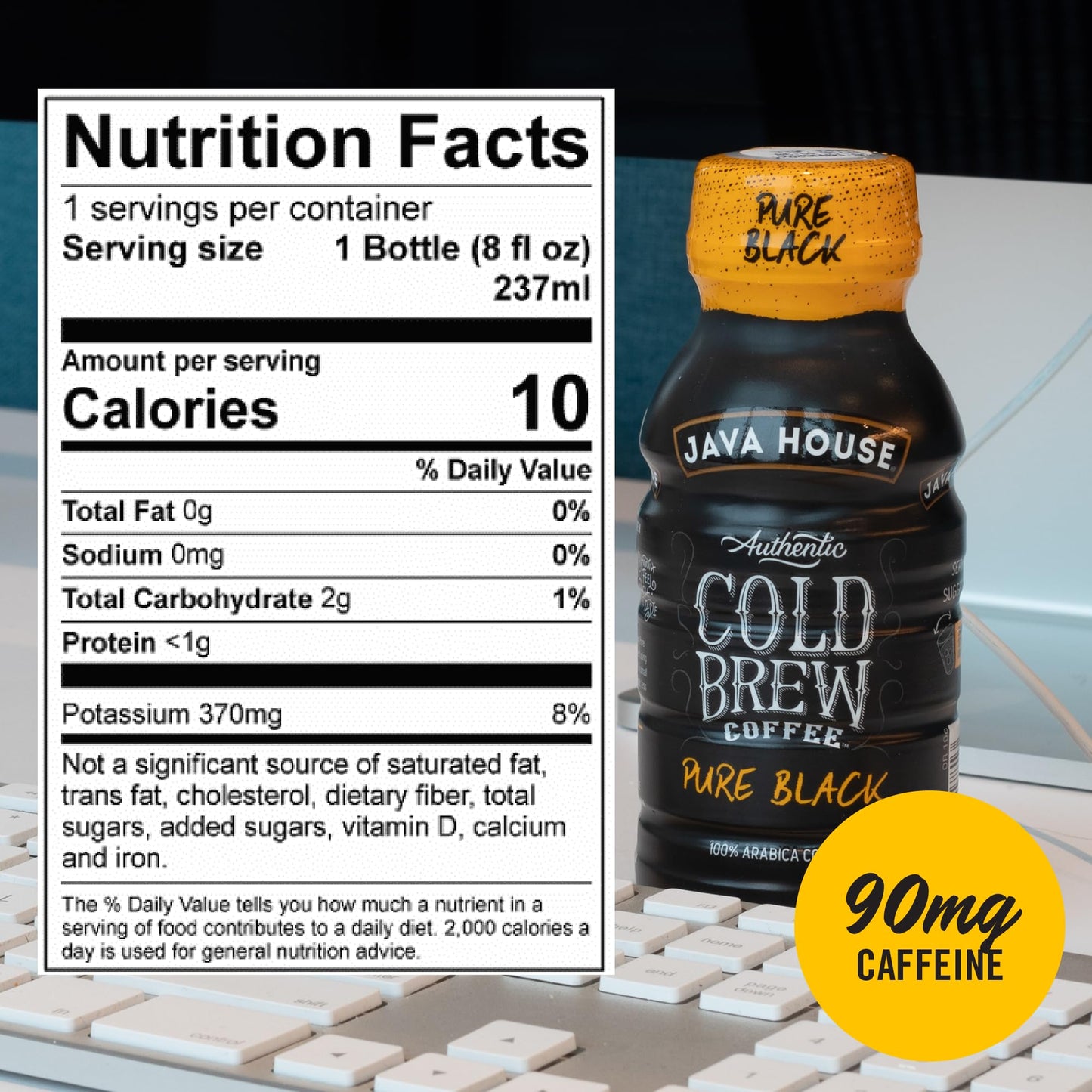 Java House Cold Brew Coffee Ready to Drink Bottles - Pure Black - 6 Pack of 8oz Bottles - 100% Arabica Coffee