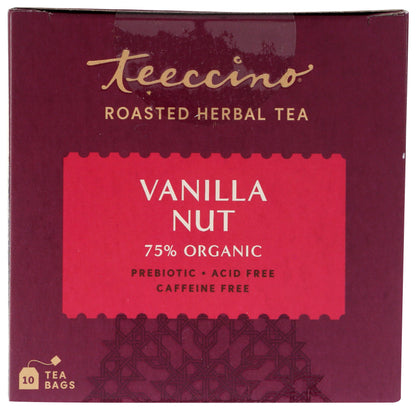Teeccino Vanilla Nut Herbal Tea - Rich & Roasted Herbal Tea That’s Caffeine Free & Prebiotic For Natural Energy, 10 Tea Bags