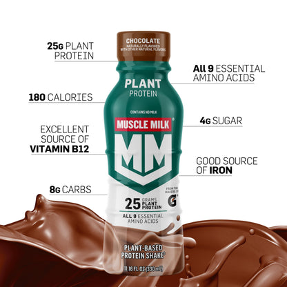Muscle Milk Plant Based Protein Shake,Chocolate,11.16 Fl Oz,(Pack of 24)