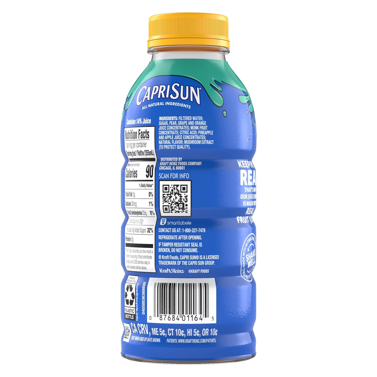 Capri Sun Flavored Juice Drink Blend with Other Natural Flavor, 1 Bottle, for School Lunches and On-the-Go Hydration, Pacific Cooler, All Natural Ingredients, 12 oz