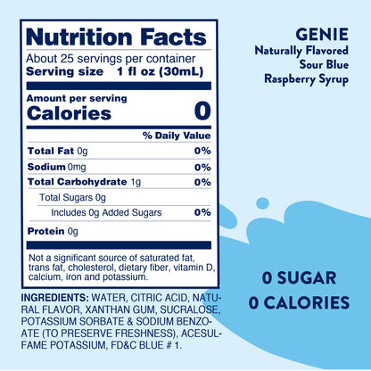 Jordan's Skinny Mixes Sugar Free Syrup, Sour Blue Raspberry, Fruit Flavored Water Enhancer, Drink Mix Iced Tea, Lemonade, Drinks, Low Calorie Water Flavoring, Dairy & Gluten Free, Kosher, 25.4 Fl Oz