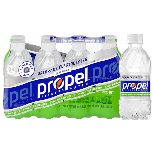 Propel Electrolyte Enhanced Water Sports Drink, Kiwi Strawberry Flavored Water, Zero Calorie & Zero Sugar Hydration with Electrolytes and Vitamins C & E, 12 fl oz Water Bottles (8 Pack)