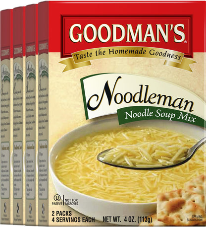 Goodmans Noodle Soup Mix, 4oz (4 Packs of 2 Soup Packets) Home-Style Flavor, Low Fat