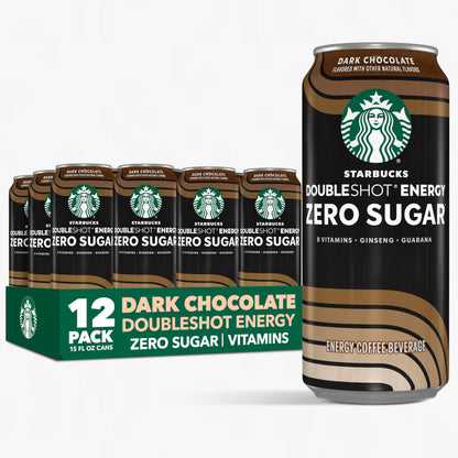 Starbucks Doubleshot Zero Sugar Coffee Energy Drink, Dark Chocolate, 15 fl oz Cans, (12 Pack), Zero Sugar, B Vitamins, Ginseng, Guarana, Iced Coffee Drink