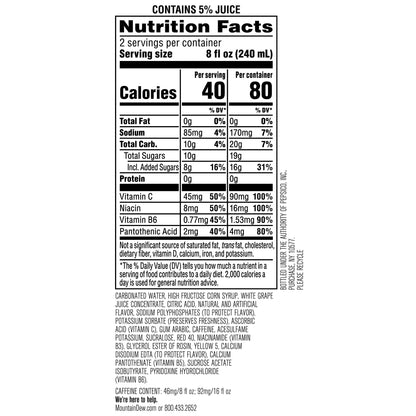 Mountain Dew Kickstart, Fruit Punch, 92mg Caffeine, Vitamins B & C, 80 Calories, 5% Juice, 16 fl oz (12 Count)