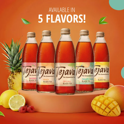 Tejava Raspberry Black Iced Tea, 4 Pack, 12oz Glass Bottles, Unsweetened, Non-GMO, Kosher, No Sugar or Sweeteners, No calories, No Preservatives, Brewed in Small Batches