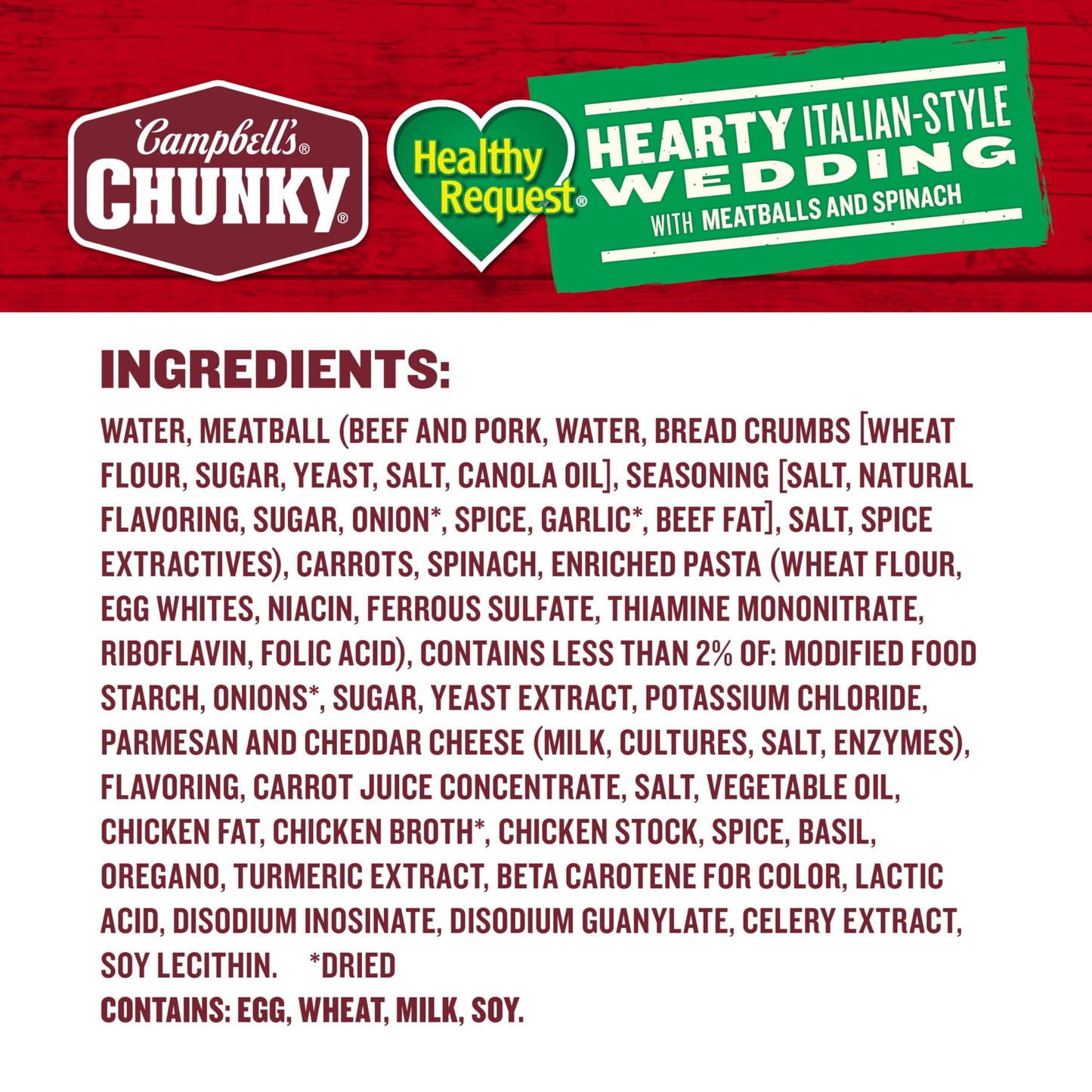 Campbell’s Chunky Healthy Request Soup, Hearty Italian Wedding Soup with Meatballs and Spinach, 18.6 oz Can