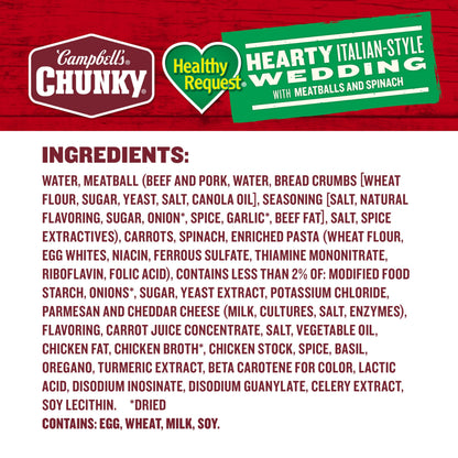 Campbell’s Chunky Healthy Request Soup, Hearty Italian Wedding Soup with Meatballs and Spinach, 18.6 oz Can