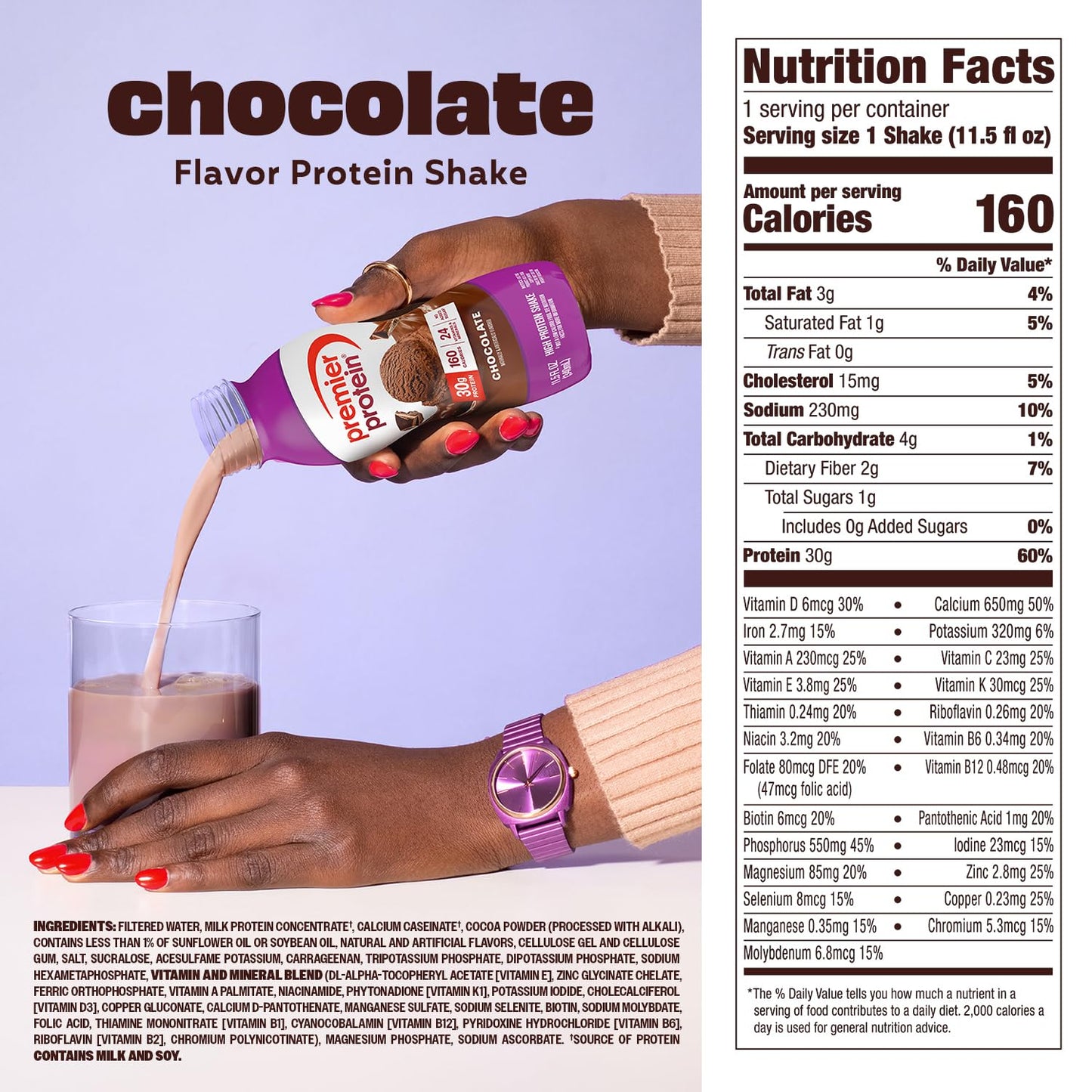 Bundle of Premier Protein Shake, Vanilla, 30g Protein, 1g Sugar, 11.5 Fl Oz (Pack of 12) + Premier Protein Shake, Chocolate, 30g Protein 1g Sugar 11.50 fl oz (Pack of 12)