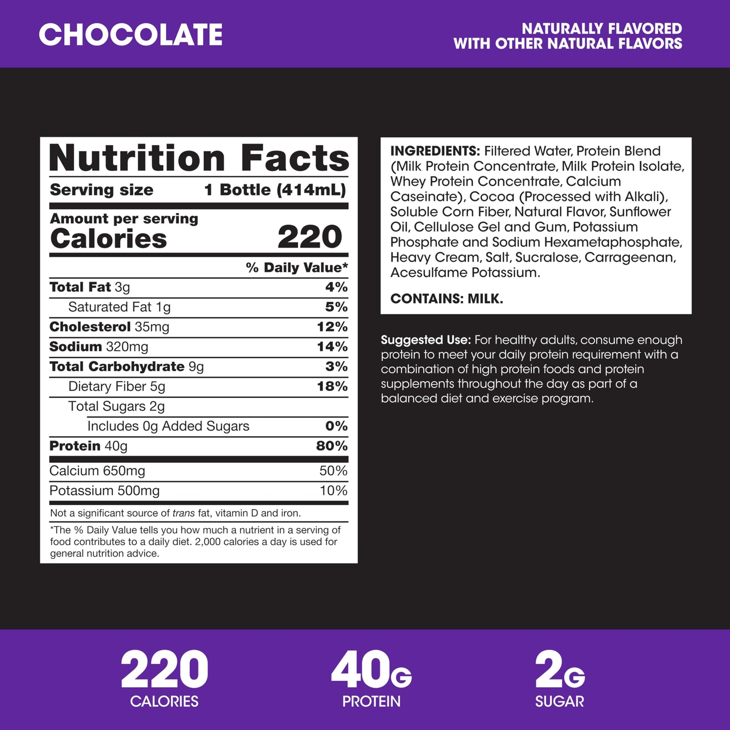 Optimum Nutrition 40g Protein Shake, 40g of Protein, Naturally Flavored, Complete Protein Drink, Chocolate, 14 Fl Oz, 12 Count (Pack of 1) (Packaging May Vary)