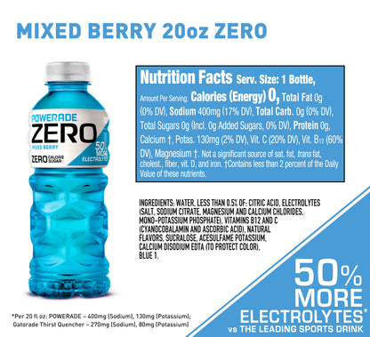 POWERADE ZERO Mixed Berry, 20 fl oz, 8 Pack