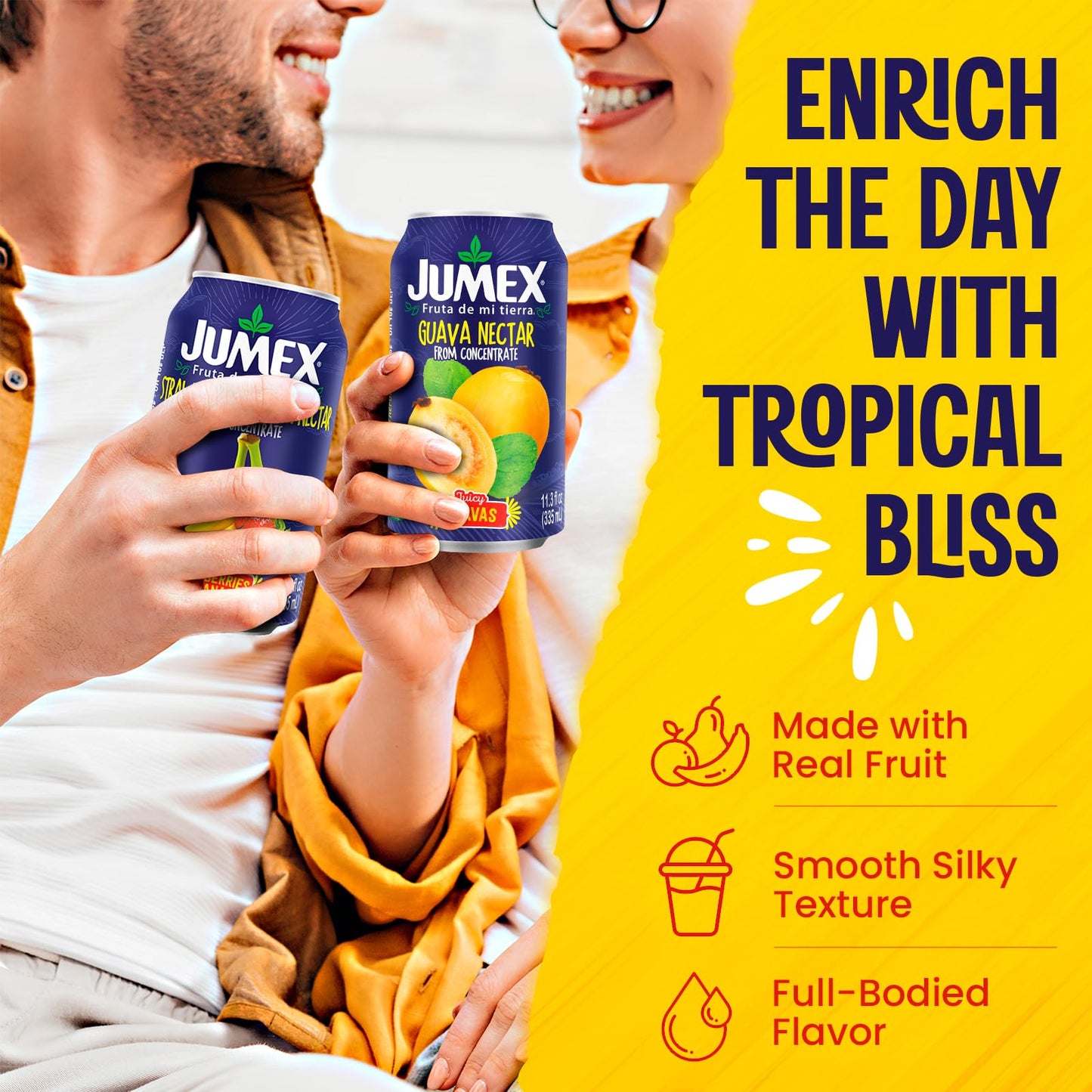 Jumex Strawberry Banana & Guava Juice Nectar - Made with Fresh Fruit Puree - Tropical Fruit Juice Concentrate for Smoothie Mix, Cocktail Mixers, Kids Drinks & Beverages - 11.3oz, 12 Pack Canned Drinks