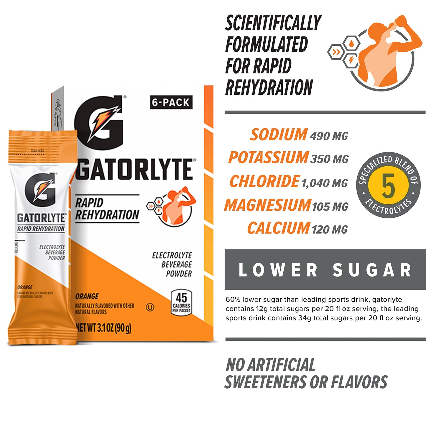 Gatorlyte Powder, Orange, Makes 20 Fl Oz (Pack of 48)
