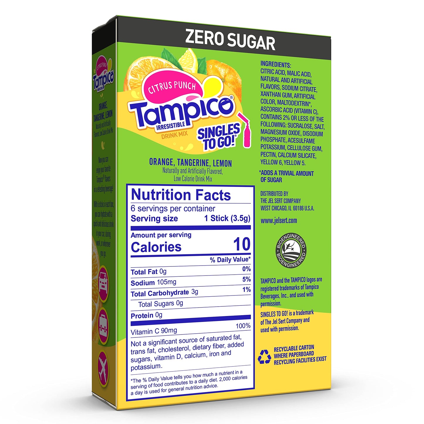 Tampico Singles To Go Drink Mix Packets, Citrus Punch, 6-Count Box – Zero Sugar, Low Calorie Powdered Drink Packets, 100% DV of Vitamin C per Serving, Convenient, On-The-Go Water Enhancers (Pack of 3)