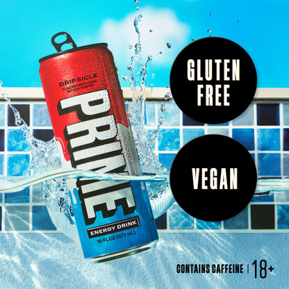PRIME Energy DRIPSCICLE, Sugar Free Energy Drink, 200mg Caffeine and 355mg of Electrolytes for Hydration, Low Calorie, Vegan, Gluten Free, 16 Fluid Ounce Can