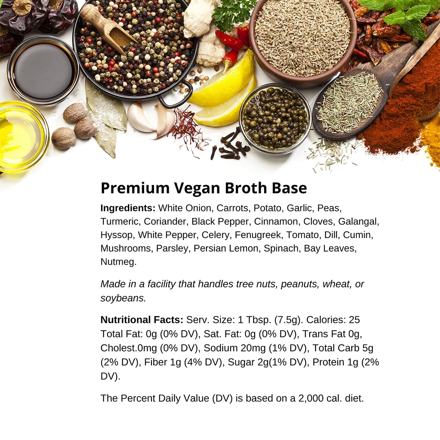 Premium Vegan Broth Base by Spice + Leaf - Vegan, Dairy Free, Salt Free, Preservative Free Soup Powder and Seasoning