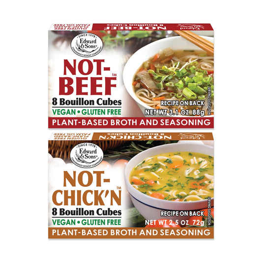 Edward and Sons Not Beef + Not Chicken Bouillon Cubes - Vegan, Chicken Stock, Gluten Free, Vegetable Broth, Organic Bouillon Cubes, Chicken Broth, Plant-Based, Palm Oil Free, No Trans Fat - 1 of Each